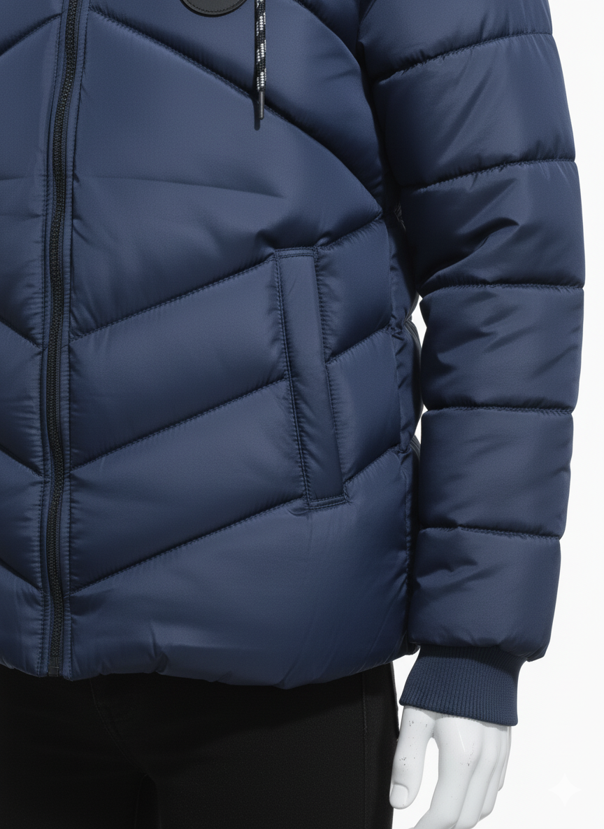 Men's Puffer Vest with Fur Hood and interior(Navy blue)