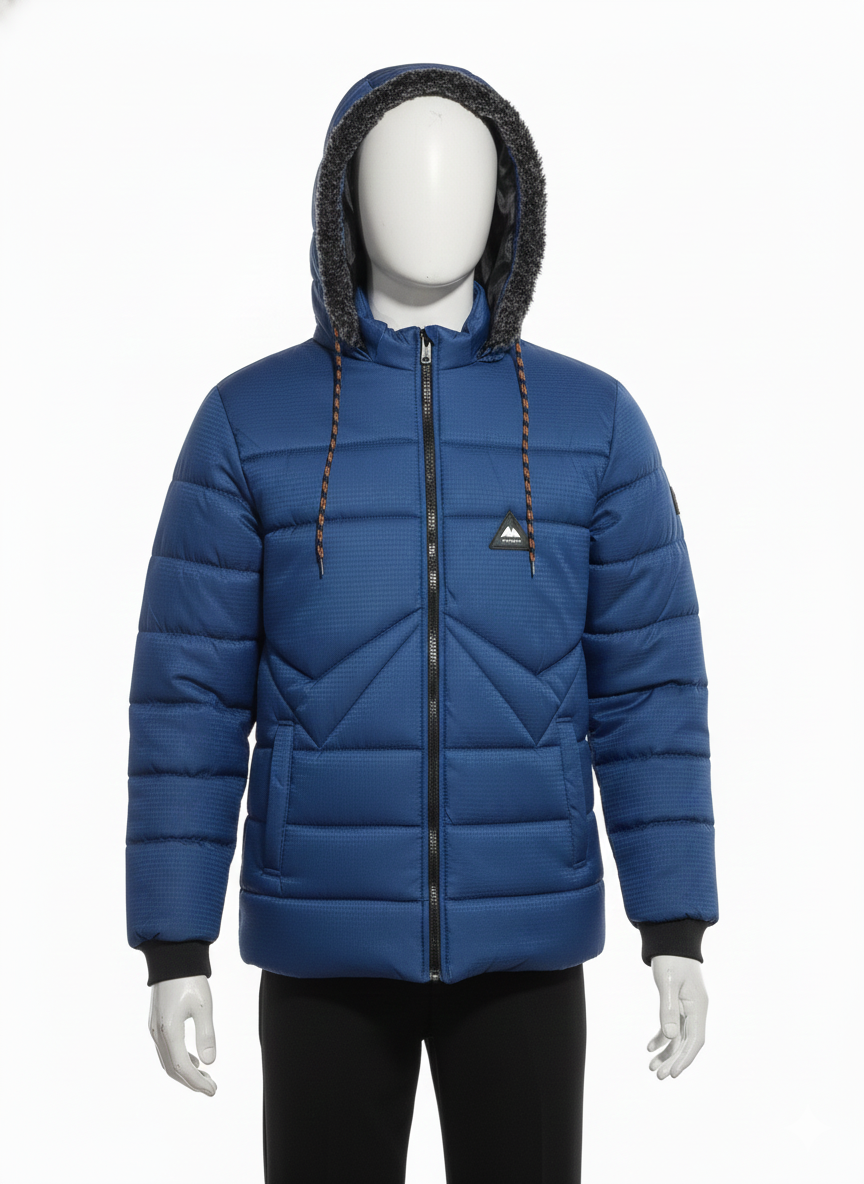 Men's Puffer Vest with Fur Hood and interior(Blue)