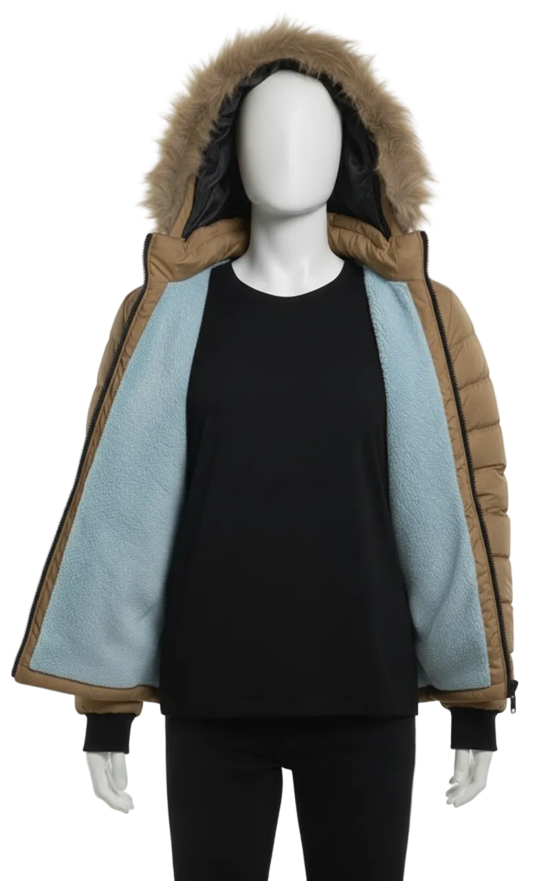 Men's Puffer Vest with Fur Hood and interior(Mustard)