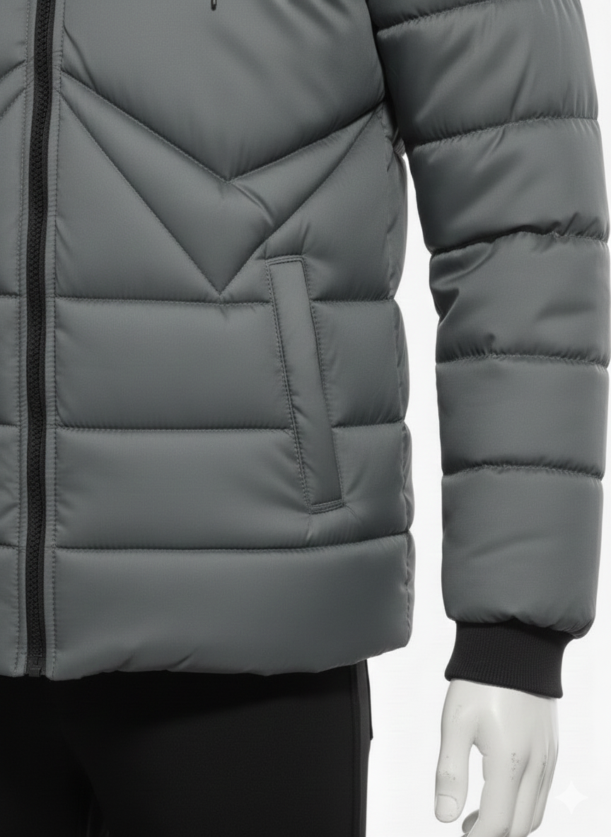 Men's Puffer Vest with Fur Hood and interior(Dark Grey)