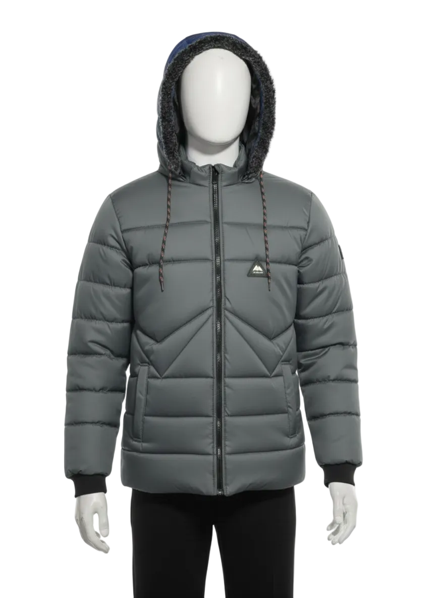 Men's Puffer Vest with Fur Hood and interior(Dark Grey)