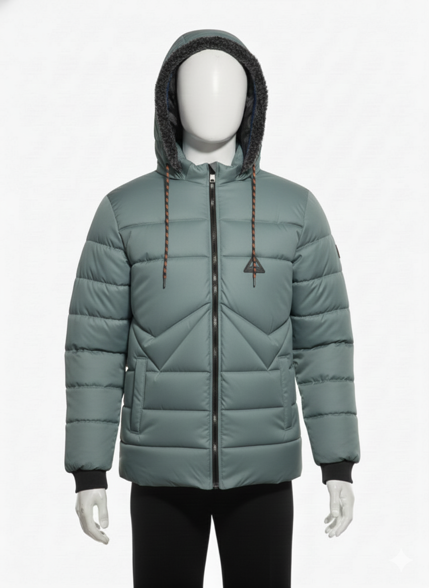 Men's Puffer Vest with Fur Hood and interior(Light Grey)