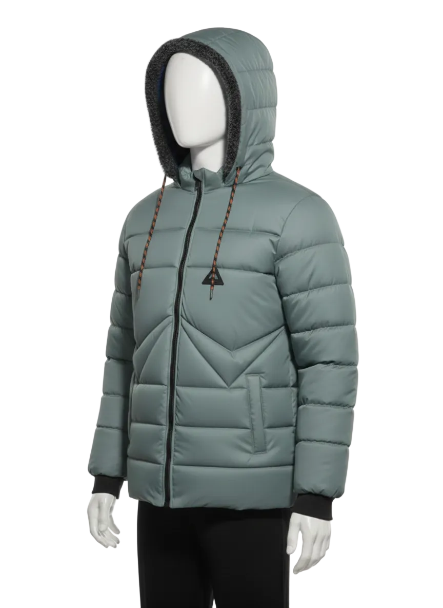 Men's Puffer Vest with Fur Hood and interior(Light Grey)