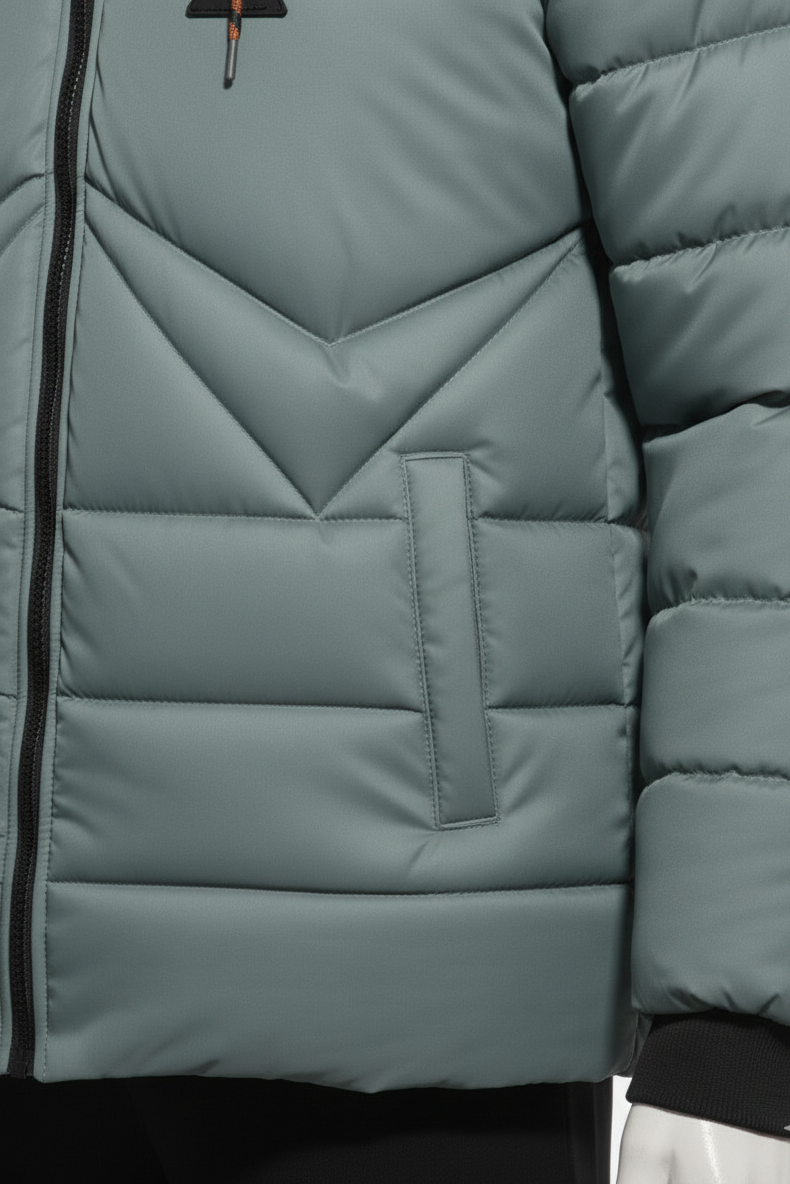 Men's Puffer Vest with Fur Hood and interior(Light Grey)